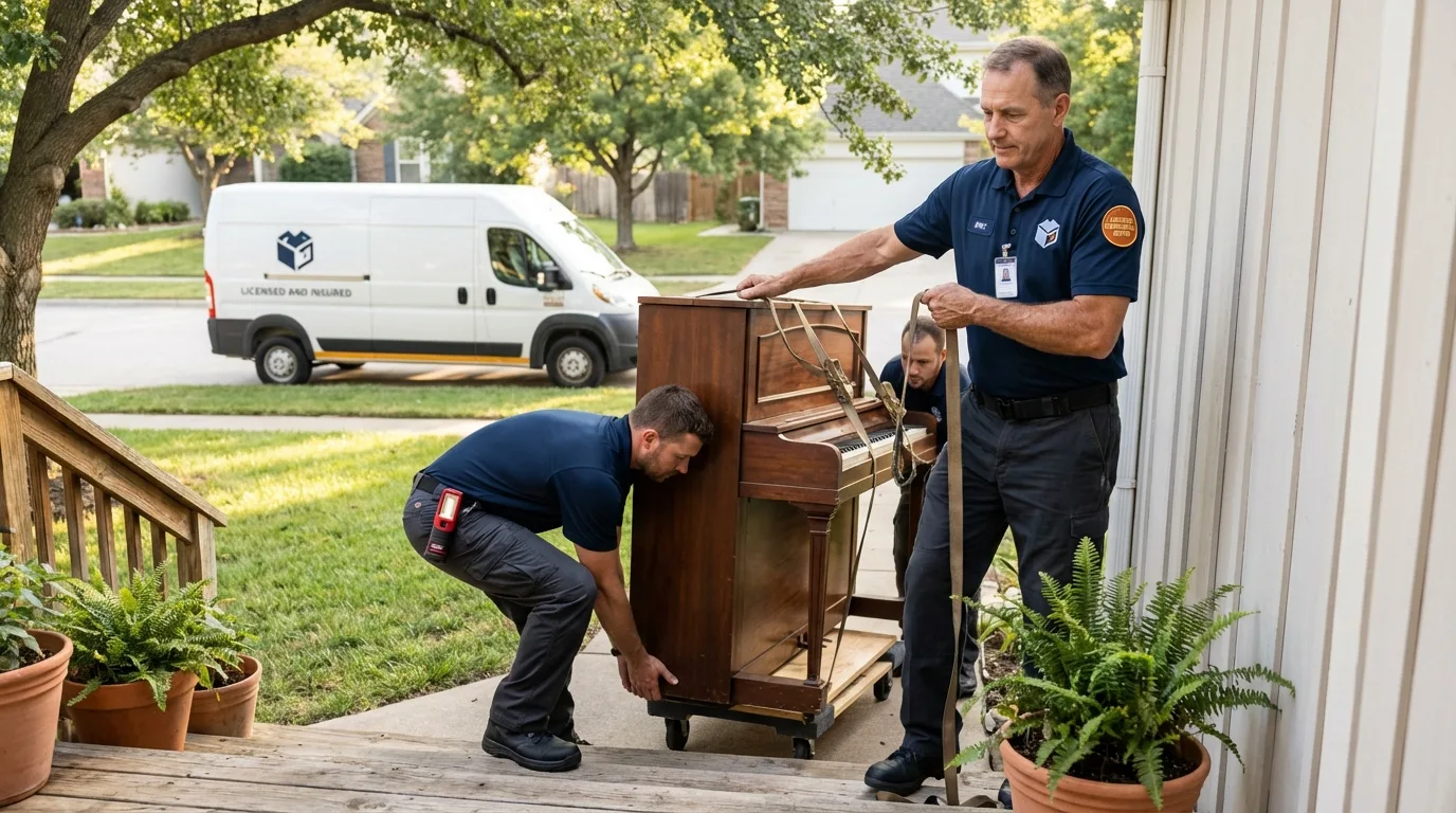 Licensed piano movers securing grand piano in Barrackville, WV