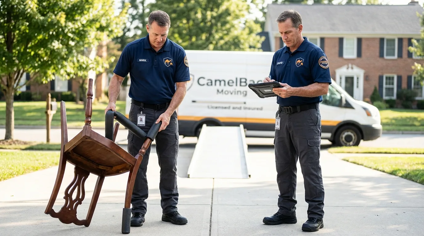 Movers inspecting furniture for damage prevention before loading in Barrackville, WV