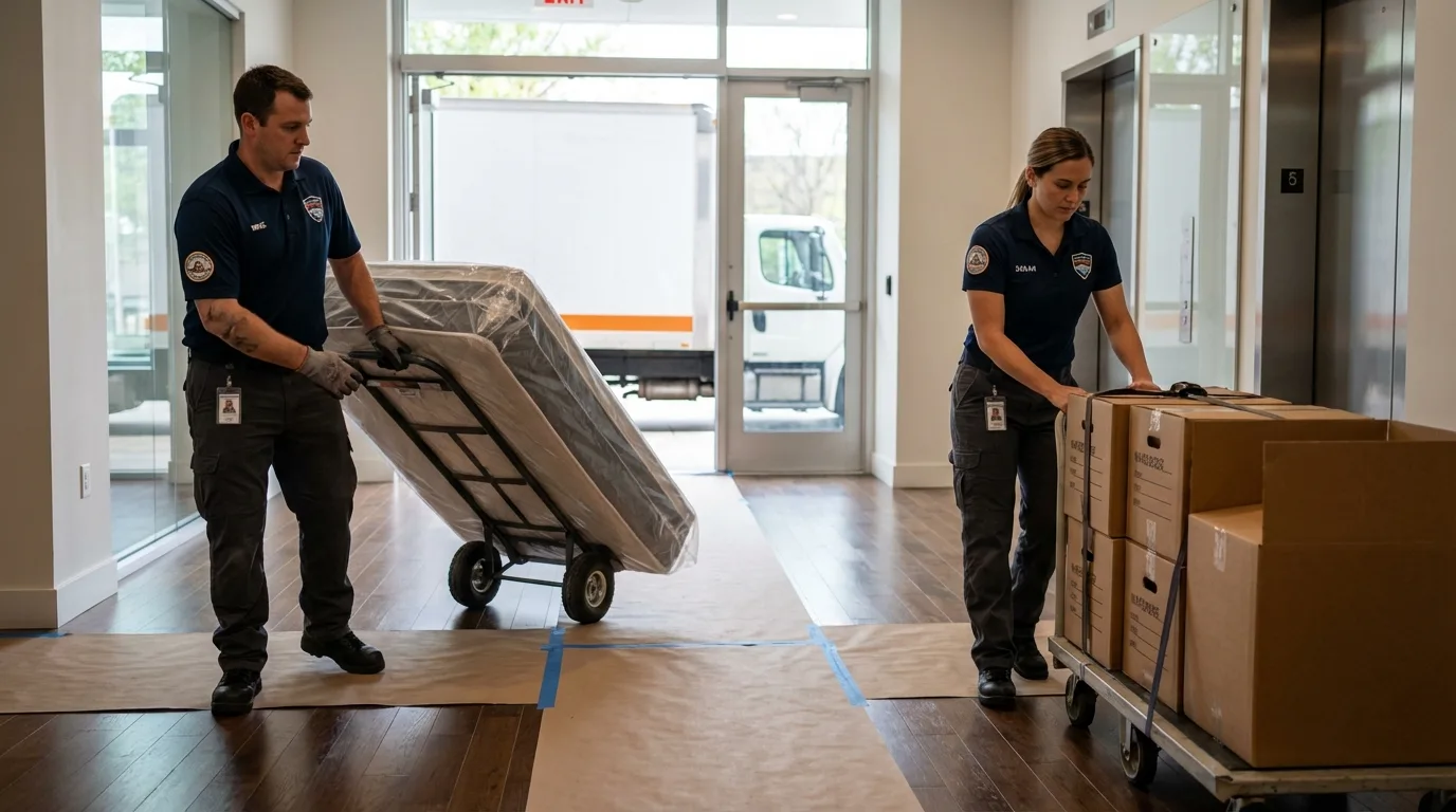 Professional apartment movers loading elevator in Barrackville, WV