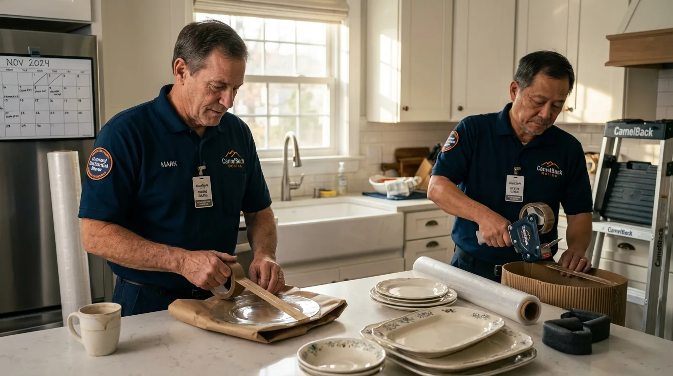 Professional crew packing kitchen dishware in Barrackville, WV